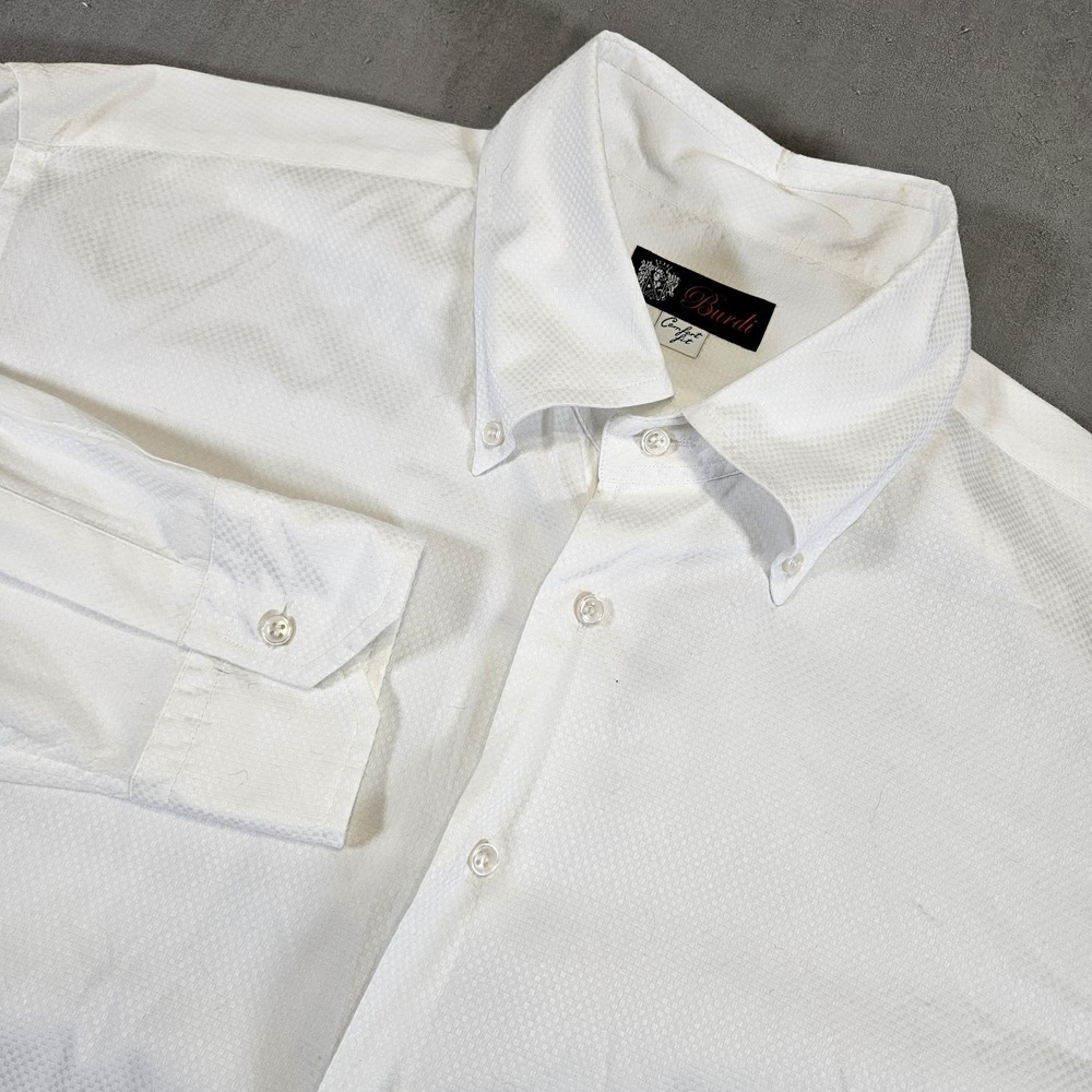 Burdi Dress Shirt Designer Mens XXL White Check Italy Comfort Fit Soft